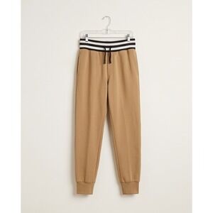 Dries Van Noten Jogger Pants Medium Camel Cotton Striped Waist Luxury Designer